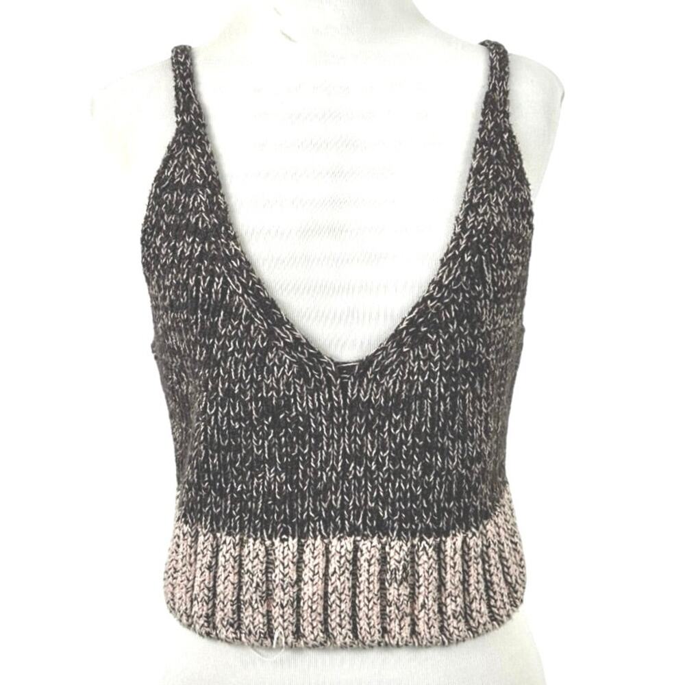 Free People Knit Crop Tank Top Marled Boho Festival Bralette Brown M